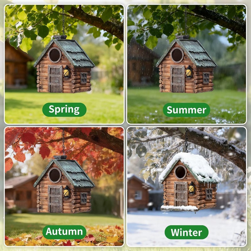 MINWOLF Bird Houses for Outside Real Wood-Look Resin Bird House with Hanging Chain – Waterproof & Durable Forest Birdhouses for Outdoors for Bluebird Finches Cardinals Bird Nesting Garden, Patio, Yard - Image 3